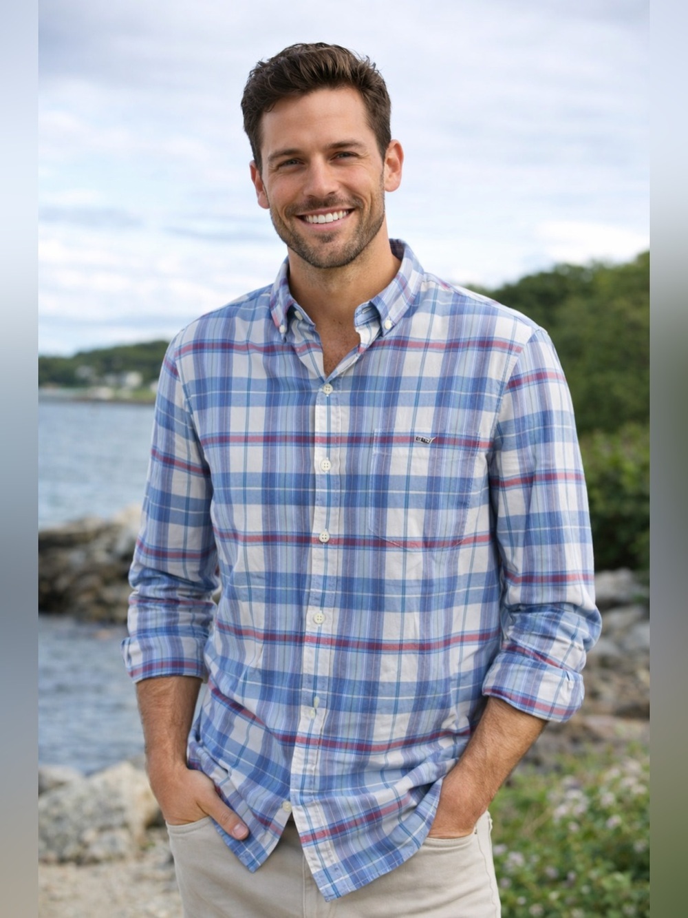 Vineyard Vines By Shep & Ian Slim Fit Tucker Shirt Saltwater Wash Mens S Cotton